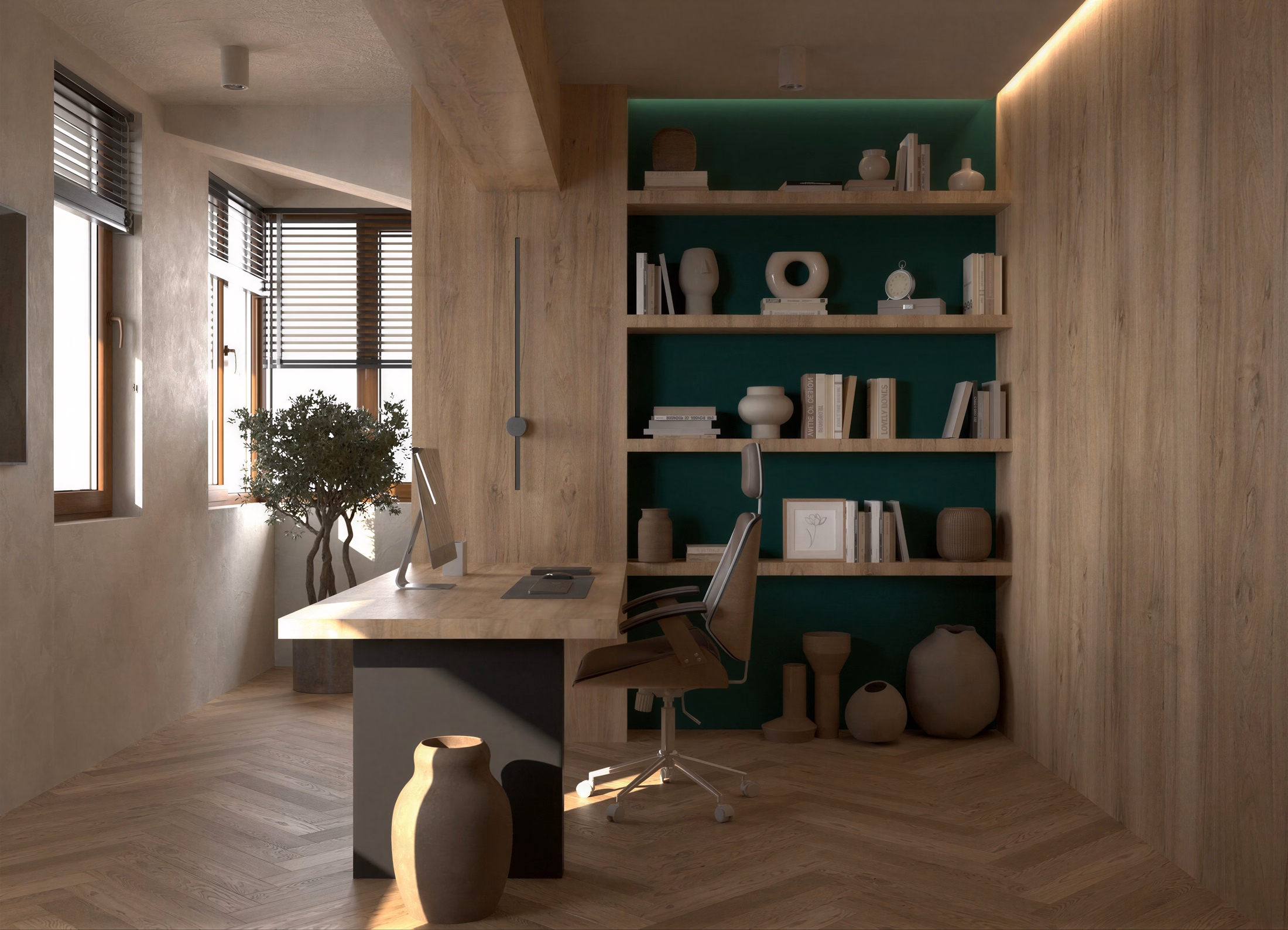 Wabi-Sabi Penthouse design interior premium București – vedere de ansamblu living noapte, design interior wabi-sabi