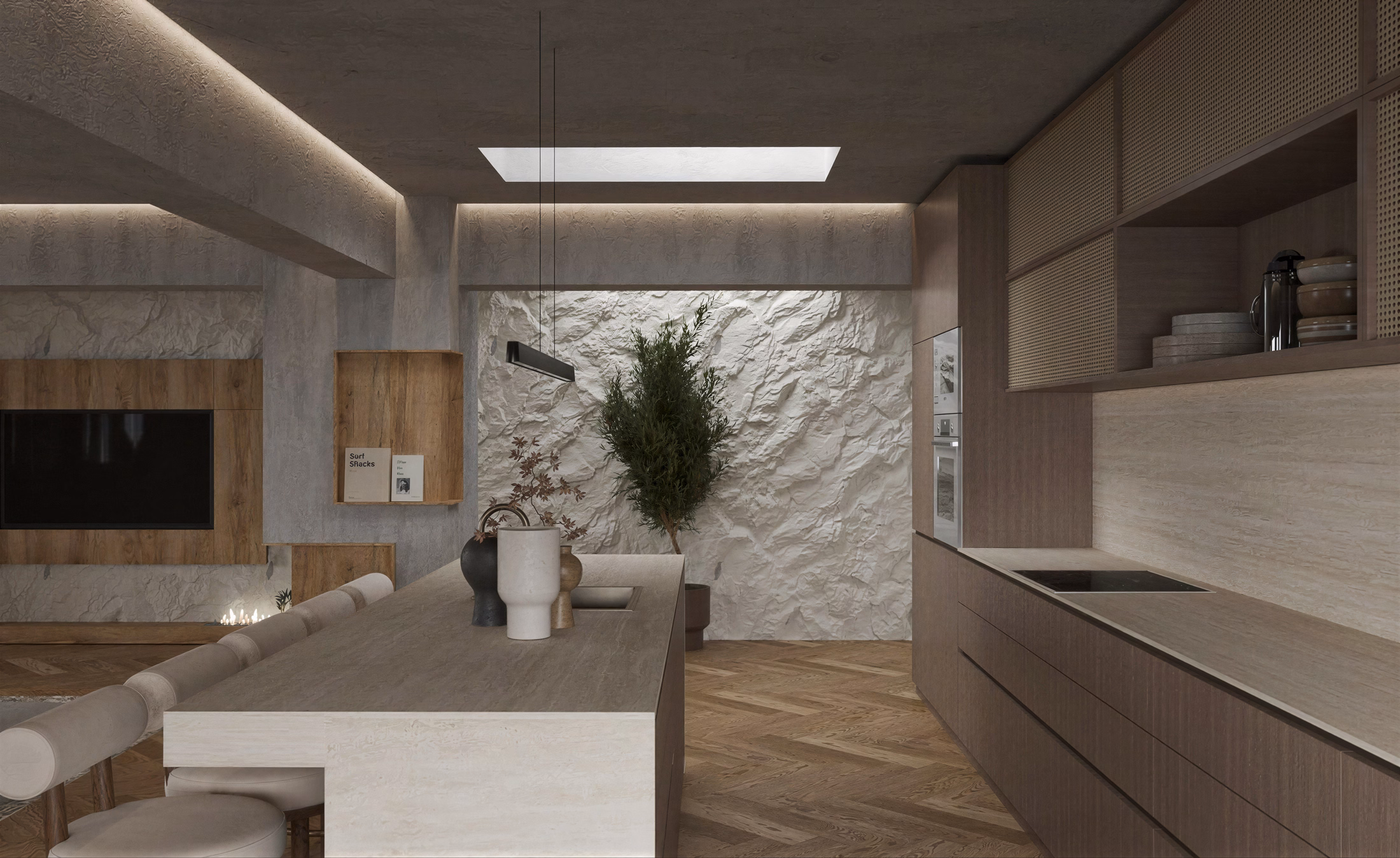 Wabi-Sabi Penthouse design interior premium București – arțar japonez și reflexii naturale, design interior wabi-sabi