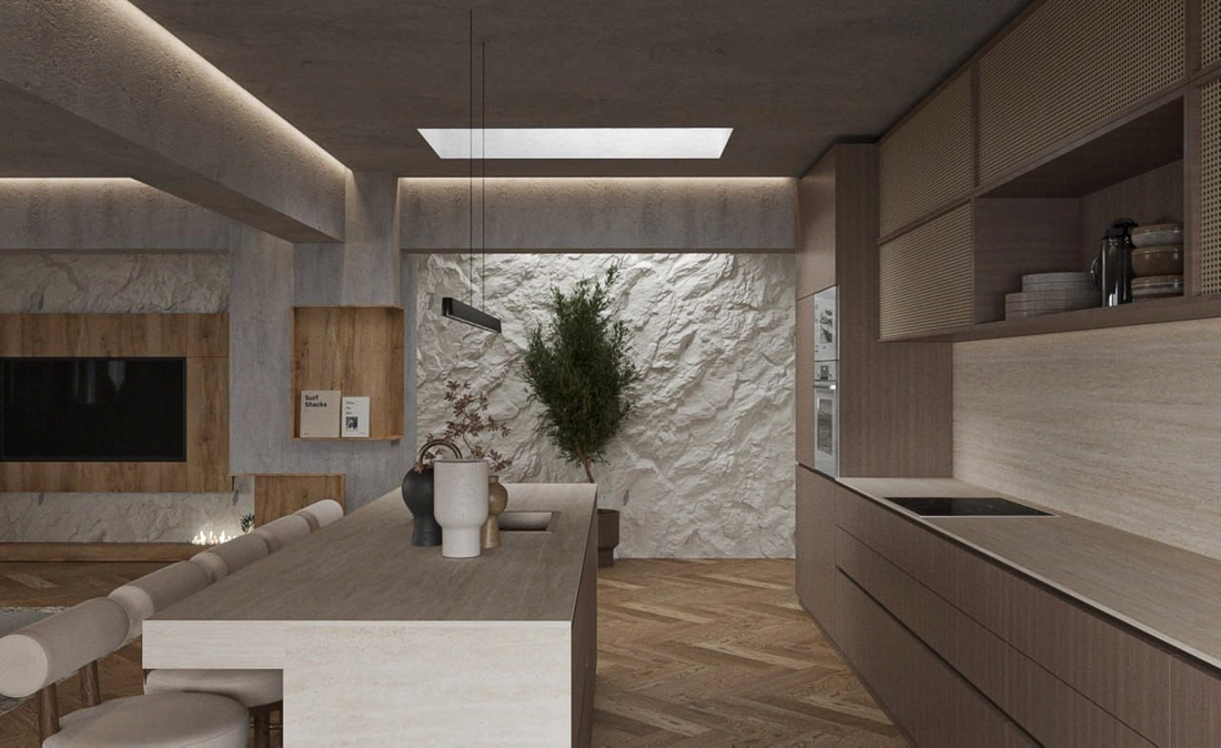 Wabi-Sabi Penthouse design interior – arțar japonez și reflexii naturale